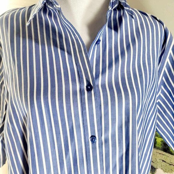Easy Care Cotton Stripe Print Point collar Short sleeve Button Front shirt Size - Picture 13 of 14